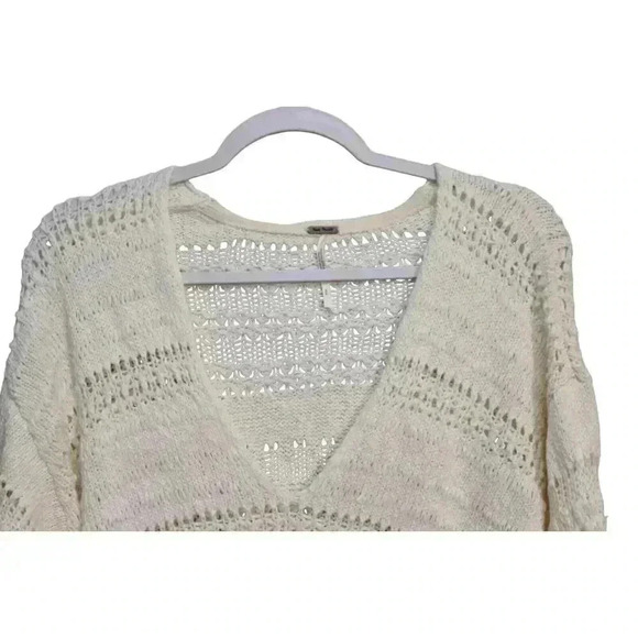 Free People Tunic Sweater Blouse Size Small Ivory Open Knit Boho Oversized Cozy - Picture 5 of 12